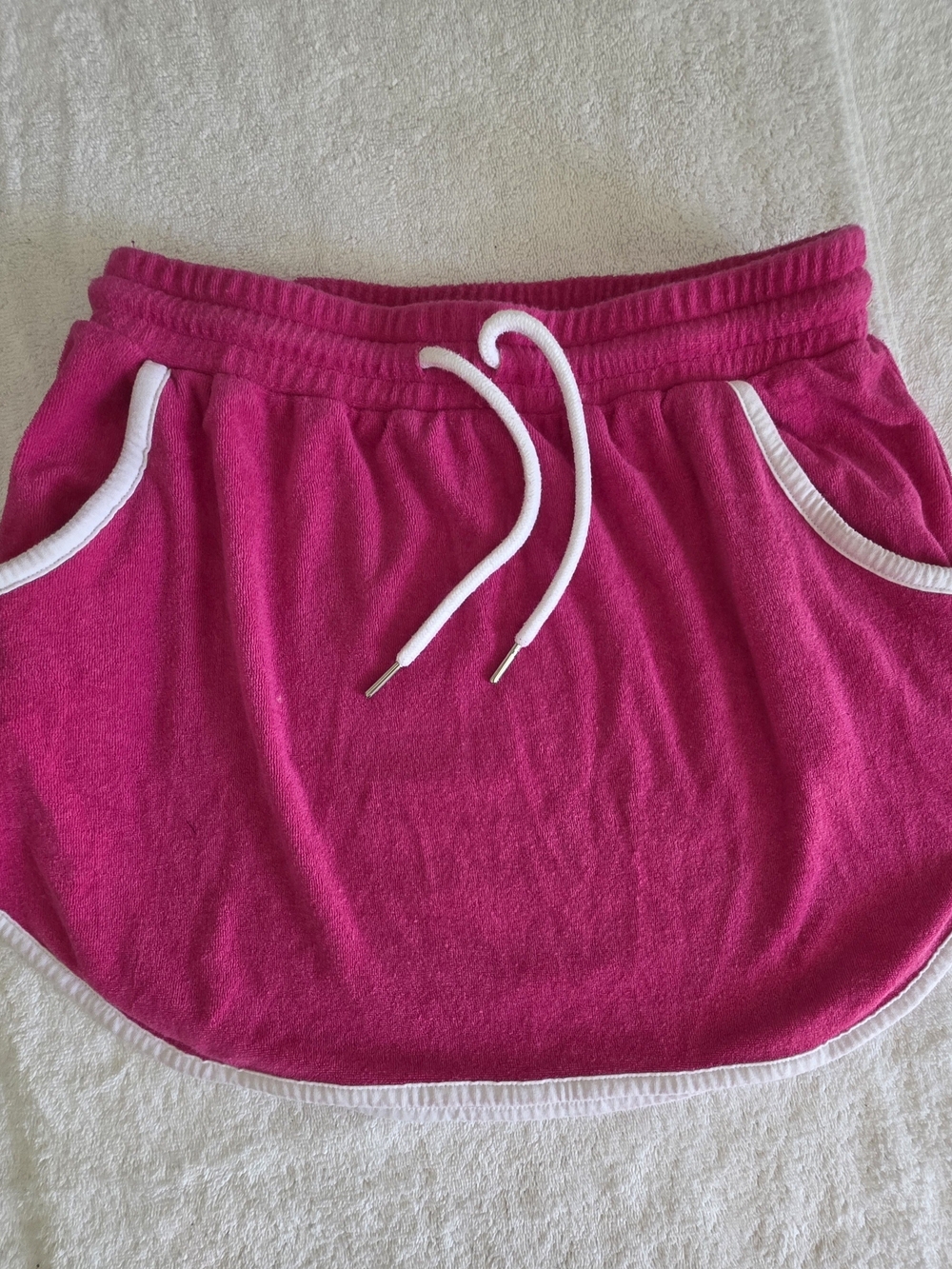 No Boundaries Hot Pink Terry Mini Skirt with White Trim